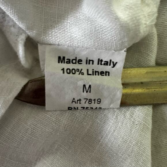 TERZO MILLENNIO Womens Top Medium White Linen Crochet Trim Summer Made in Italy - Picture 6 of 11
